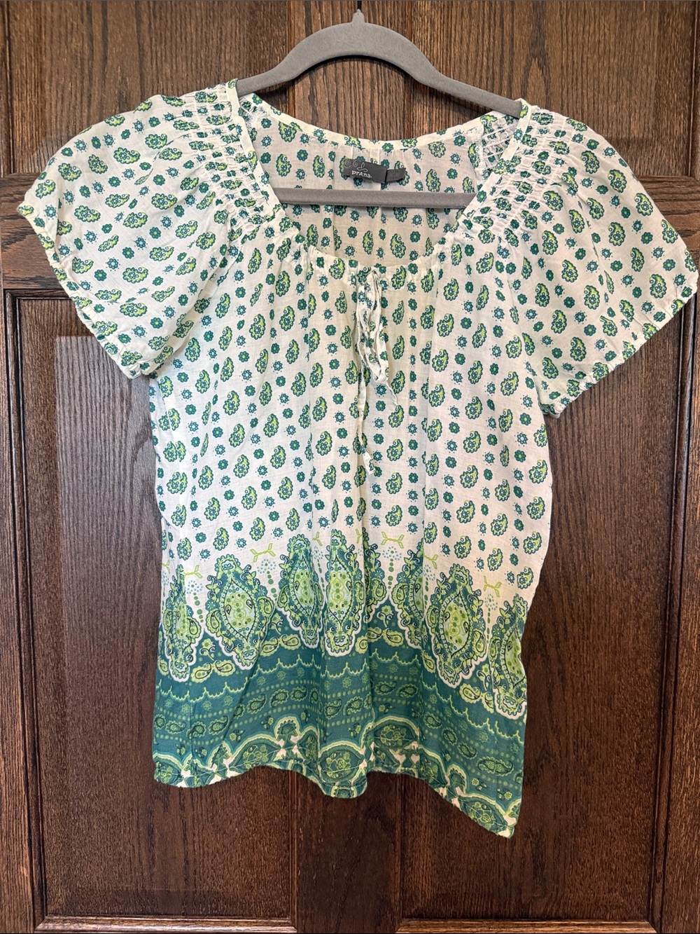 Prana Women’s Green Paisley Bandanna Printed Peasant Top Small - Picture 1 of 10